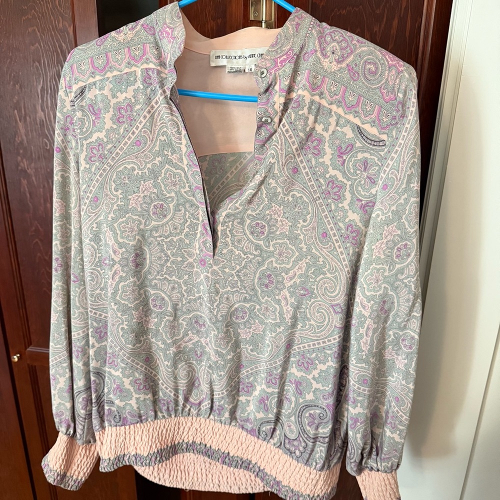 BOGO Anne Crimmins Vintage 100% Silk Pastel Paisley Print Skirt Set